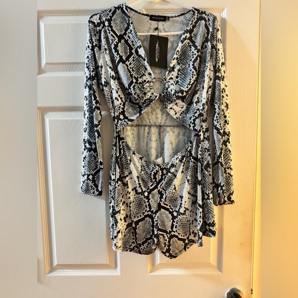 PrettyLittleThing Black and White Snake Print Romper
